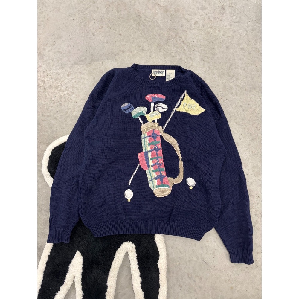 Vintage Northern Reflections Golf Bag Embroidered Navy Cotton Sweater Large